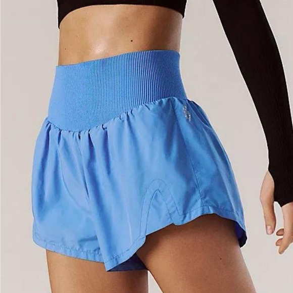 FREE PEOPLE MOVEMENT Carpe Diem Shorts in Riviera Blue Light Blue High Waist M - Picture 1 of 7